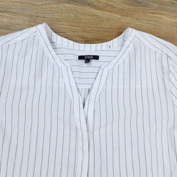 🔺️NYDJ White Pinstripe Button Popover Long Sleeve Top Large - Picture 4 of 14